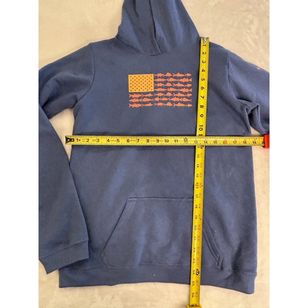 Columbia PFG Boys XL Blue Hoodie Fish Flag Graphic Pullover‎ Sweatshirt 18/20